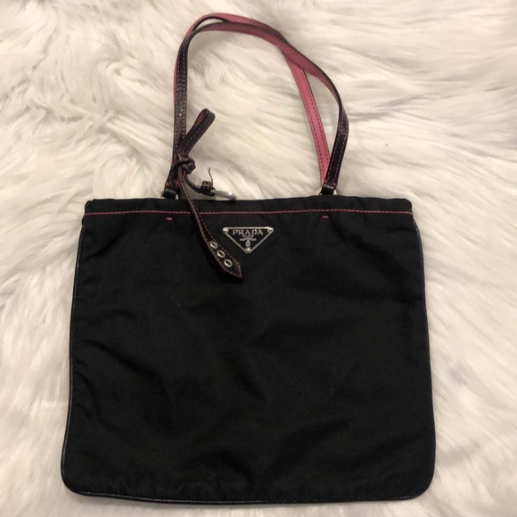 Prada Handbags - PRADA Black and Pink MINI Nylon Bag